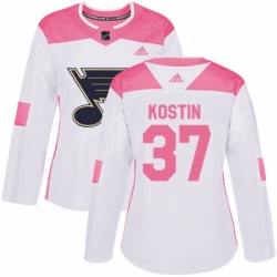 Womens Adidas St Louis Blues 37 Klim Kostin Authentic WhitePink Fashion NHL Jersey 