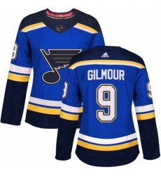 Womens Adidas St Louis Blues 9 Doug Gilmour Authentic Royal Blue Home NHL Jersey 