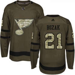 Youth Adidas St Louis Blues 21 Tyler Bozak Authentic Green Salute to Service NHL Jersey 