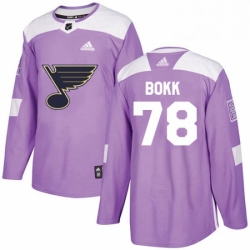 Youth Adidas St Louis Blues 78 Dominik Bokk Authentic Purple Fights Cancer Practice NHL Jersey 