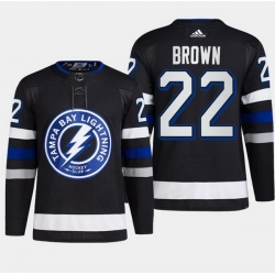 Men Tampa Bay Lightning 22 Logan Brown Black Alternate Premier Breakaway Stitched Jersey