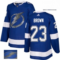 Mens Adidas Tampa Bay Lightning 23 JT Brown Authentic Royal Blue Fashion Gold NHL Jersey 