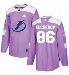 Mens Adidas Tampa Bay Lightning 86 Nikita Kucherov Authentic Purple Fights Cancer Practice NHL Jersey 