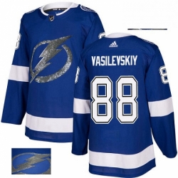 Mens Adidas Tampa Bay Lightning 88 Andrei Vasilevskiy Authentic Royal Blue Fashion Gold NHL Jersey 