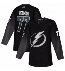 Mens Tampa Bay Lightning 77 Victor Hedman adidas Alternate Authentic Player Jersey Black 