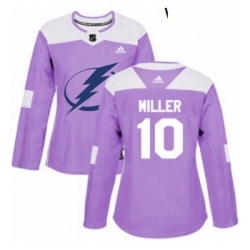 Womens Adidas Tampa Bay Lightning 10 JT Miller Authentic Purple Fights Cancer Practice NHL Jersey 