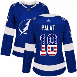 Womens Adidas Tampa Bay Lightning 18 Ondrej Palat Authentic Blue USA Flag Fashion NHL Jersey 