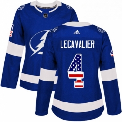 Womens Adidas Tampa Bay Lightning 4 Vincent Lecavalier Authentic Blue USA Flag Fashion NHL Jersey 