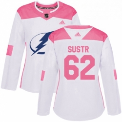 Womens Adidas Tampa Bay Lightning 62 Andrej Sustr Authentic WhitePink Fashion NHL Jersey 