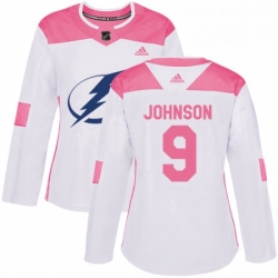 Womens Adidas Tampa Bay Lightning 9 Tyler Johnson Authentic WhitePink Fashion NHL Jersey 