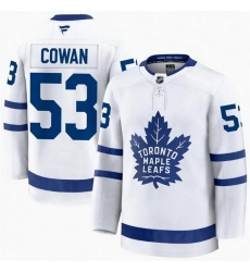 Men Toronto Maple Leafs 53 Easton Cowan Fanatics Away White Premium Jersey Men Toronto Maple Leafs 53 Easton Cowan Fanatics Away White Premium Jersey