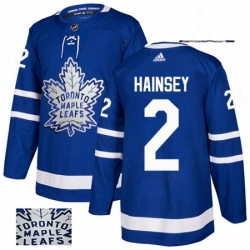 Mens Adidas Toronto Maple Leafs 2 Ron Hainsey Authentic Royal Blue Fashion Gold NHL Jersey 