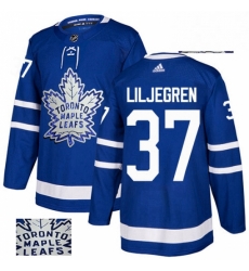 Mens Adidas Toronto Maple Leafs 37 Timothy Liljegren Authentic Royal Blue Fashion Gold NHL Jersey 