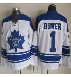 Toronto Maple Leafs #1 Johnny Bower White CCM Throwback Third Stitched NHL Jersey