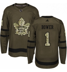 Youth Adidas Toronto Maple Leafs 1 Johnny Bower Authentic Green Salute to Service NHL Jersey 