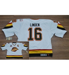 Canucks #16 Trevor Linden Stitched White CCM Throwback Vintage NHL Jersey