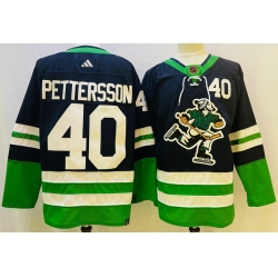 Men Vancouver Canucks 40 Elias Pettersson Navy 2022 Reverse Retro Stitched Jersey