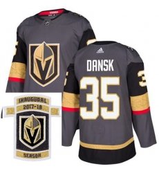 Adidas Golden Knights #35 Oscar Dansk Grey Home Authentic Stitched NHL Inaugural Season Patch Jersey