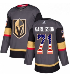 Mens Adidas Vegas Golden Knights 71 William Karlsson Authentic Gray USA Flag Fashion NHL Jersey 