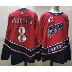 Men Washington Capitals 8 Alexander Ovechkin Red 2020 21 Reverse Retro Adidas Jersey