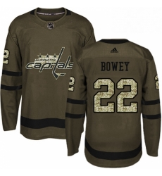 Mens Adidas Washington Capitals 22 Madison Bowey Premier Green Salute to Service NHL Jersey 