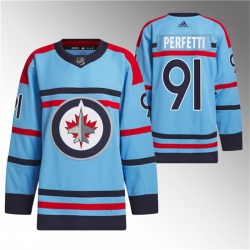 Men Winnipeg Jets 91 Cole Perfetti Light Blue Anniversary Primegreen Stitched Jersey