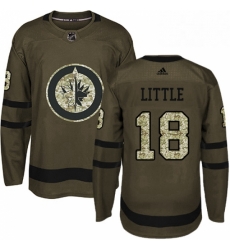 Mens Adidas Winnipeg Jets 18 Bryan Little Authentic Green Salute to Service NHL Jersey 