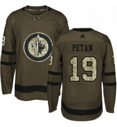 Mens Adidas Winnipeg Jets 19 Nic Petan Authentic Green Salute to Service NHL Jersey 