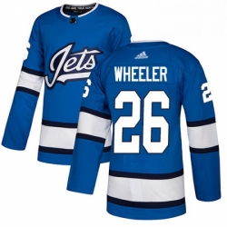 Mens Adidas Winnipeg Jets 26 Blake Wheeler Authentic Blue Alternate NHL Jersey 