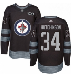 Mens Adidas Winnipeg Jets 34 Michael Hutchinson Authentic Black 1917 2017 100th Anniversary NHL Jersey 