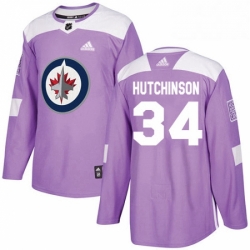 Mens Adidas Winnipeg Jets 34 Michael Hutchinson Authentic Purple Fights Cancer Practice NHL Jersey 