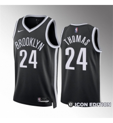 Men Brooklyn Nets 24 Cam Thomas Black Icon Edition Stitched Basketball Jersey