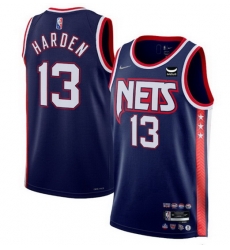 Men's Brooklyn Nets #13 James Harden 2021 22 Navy Swingman City Edition 75th Anniversary Stitched Basketball Jersey