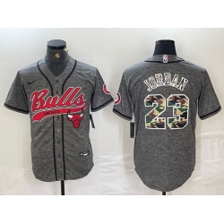 Men Chicago Bulls 23 Michael Jordan Gray Camo Cool Base Stitched Baseball Jersey 3