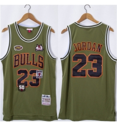 Men Chicago Bulls 23 Michael Jordan Olive Salute Stitched Basketball Jersey