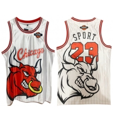 Men Chicago Bulls 23 Michael Jordan White Print Basketball Jerse