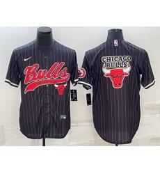 Men Chicago Bulls Black Team Big Logo Cool Base Stitched Baseball Jersey