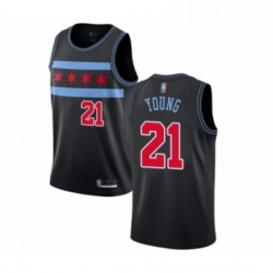 Womens Chicago Bulls 21 Thaddeus Young Swingman Black Basketball Jersey City Edition 