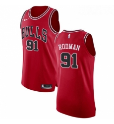 Womens Nike Chicago Bulls 91 Dennis Rodman Authentic Red Road NBA Jersey Icon Edition