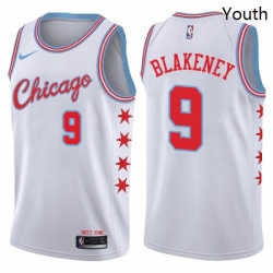 Youth Nike Chicago Bulls 9 Antonio Blakeney Swingman White NBA Jersey City Edition 