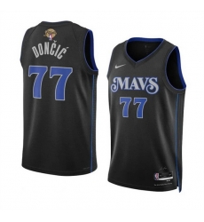 Men Dallas Mavericks 77 Luka Doncic Black 2024 Finals City Edition Stitched Basketball Jersey