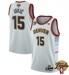 Men Denver Nuggets 15 Nikola Jokic White 2023 Finals Icon Edition With NO 6 Patch Stitched Basketball Jersey