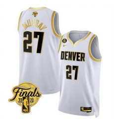 Men Denver Nuggets 27 Jamal Murray White Gold Edition 2023 Finals Collection With NO 6 Patch Stitched Basketball Jersey