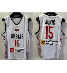 Men Team Srbija Serbia Basketball jersey White Nicola Jokic #15 Sewn