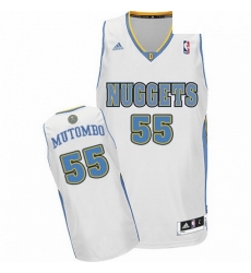 Mens Adidas Denver Nuggets 55 Dikembe Mutombo Swingman White Home NBA Jersey