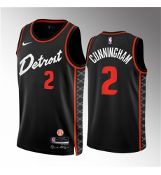 Men Detroit Pistons 2 Cade Cunningham Black 2023 24 City Edition Stitched Basketball Jersey