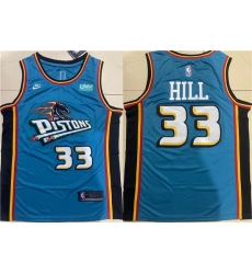 Men Detroit Pistons 33 Grant Hill Blue Stitched Jersey