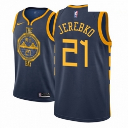 Men NBA 2018 19 Golden State Warriors 21 Jonas Jerebko City Edition Navy Jersey 