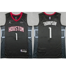 Men Houston Rockets 1 Amen Thompson Black Statement Edition Stitched Jersey