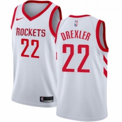 Youth Nike Houston Rockets 22 Clyde Drexler Authentic White Home NBA Jersey Association Edition